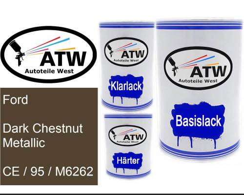 Ford, Dark Chestnut Metallic, CE / 95 / M6262: 500ml Lackdose + 500ml Klarlack + 250ml Härter - Set, von ATW Autoteile West.